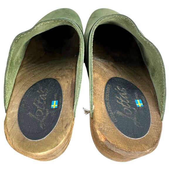 Lotta's from Stockholm Green Leather Wood Chunky Clogs EU 42 US 10 - 10.5 - Picture 6 of 9